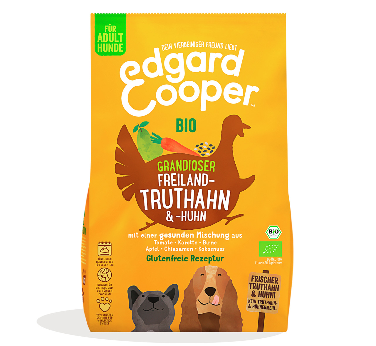 Edgard & Cooper Adult Bio grandioser Freiland-Truthahn & -huhn Hunde Trockenfutter 7 kg