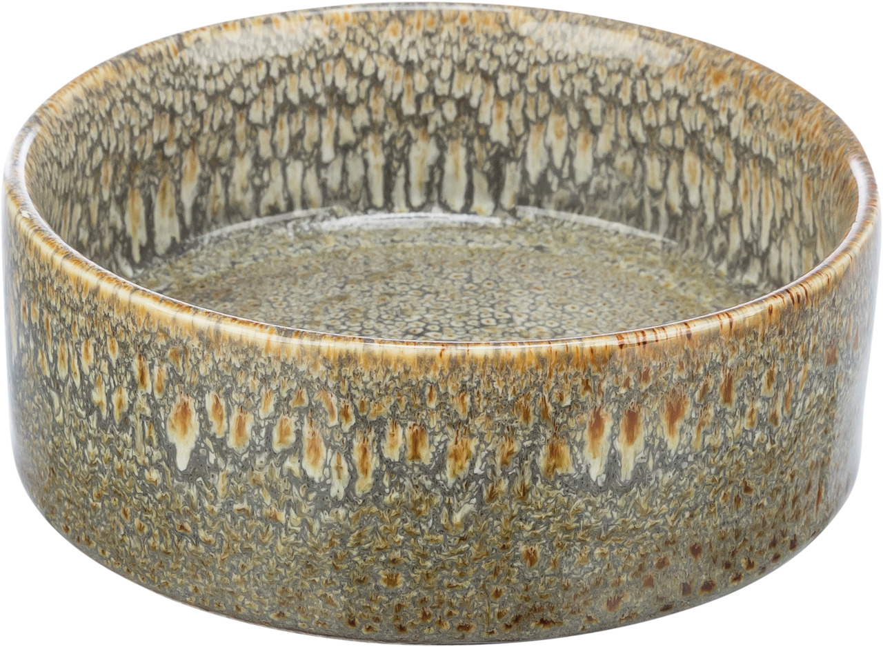 Keramiknapf von TRIXIE für Haustiere, ideal für Hunde und Katzen. Der Napf hat ein einzigartiges, rustikales Design in erdigen Braun- und Grautönen mit einer glasierten Oberfläche. Perfekt für Futter oder Wasser, robust und leicht zu reinigen. Fassungsver