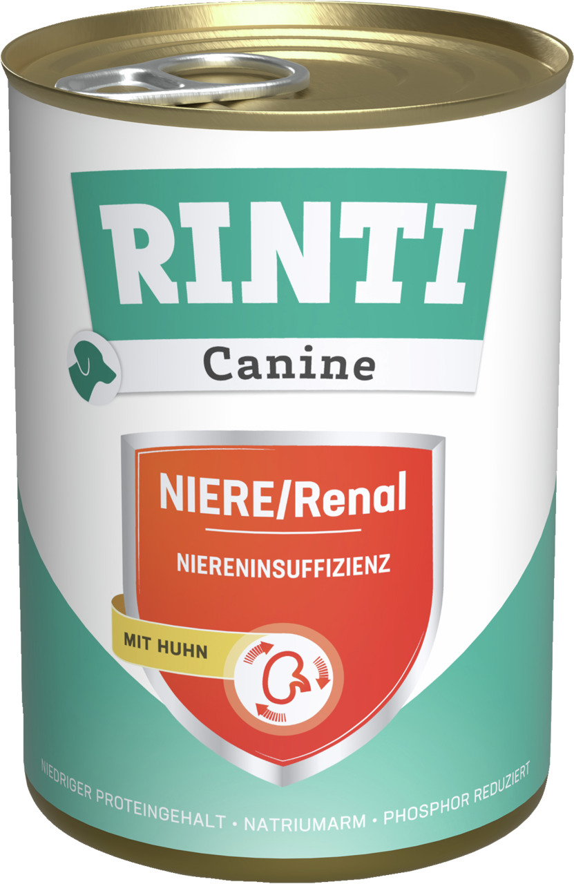 RINTI Canine NIERE/Renal, Huhn, für Hunde mit Niereninsuffizienz, niedriger Proteingehalt, natriumarm, phosphor reduziert, 400g
