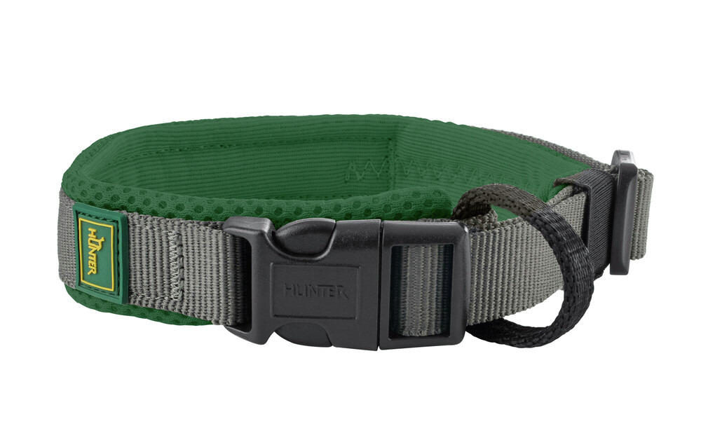 HUNTER Neopren Halsband für Hunde, Grün-Grau, Nylon+Neopren, Klickverschluss+Metallring, ideal für mittelgroße-große Hunde.