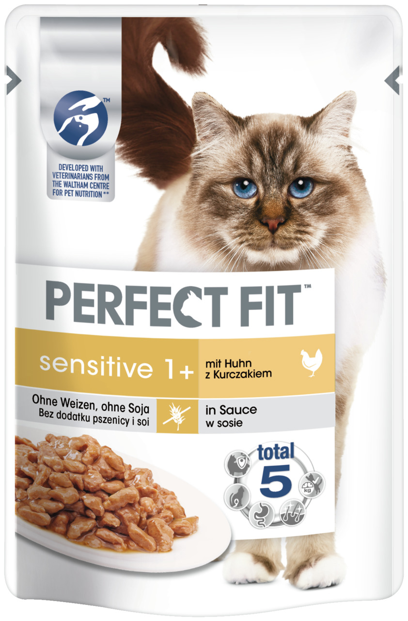 Sparpaket 24 x 85 g Perfect Fit Sensitive 1+ mit Huhn in Sauce Katzen Nassfutter