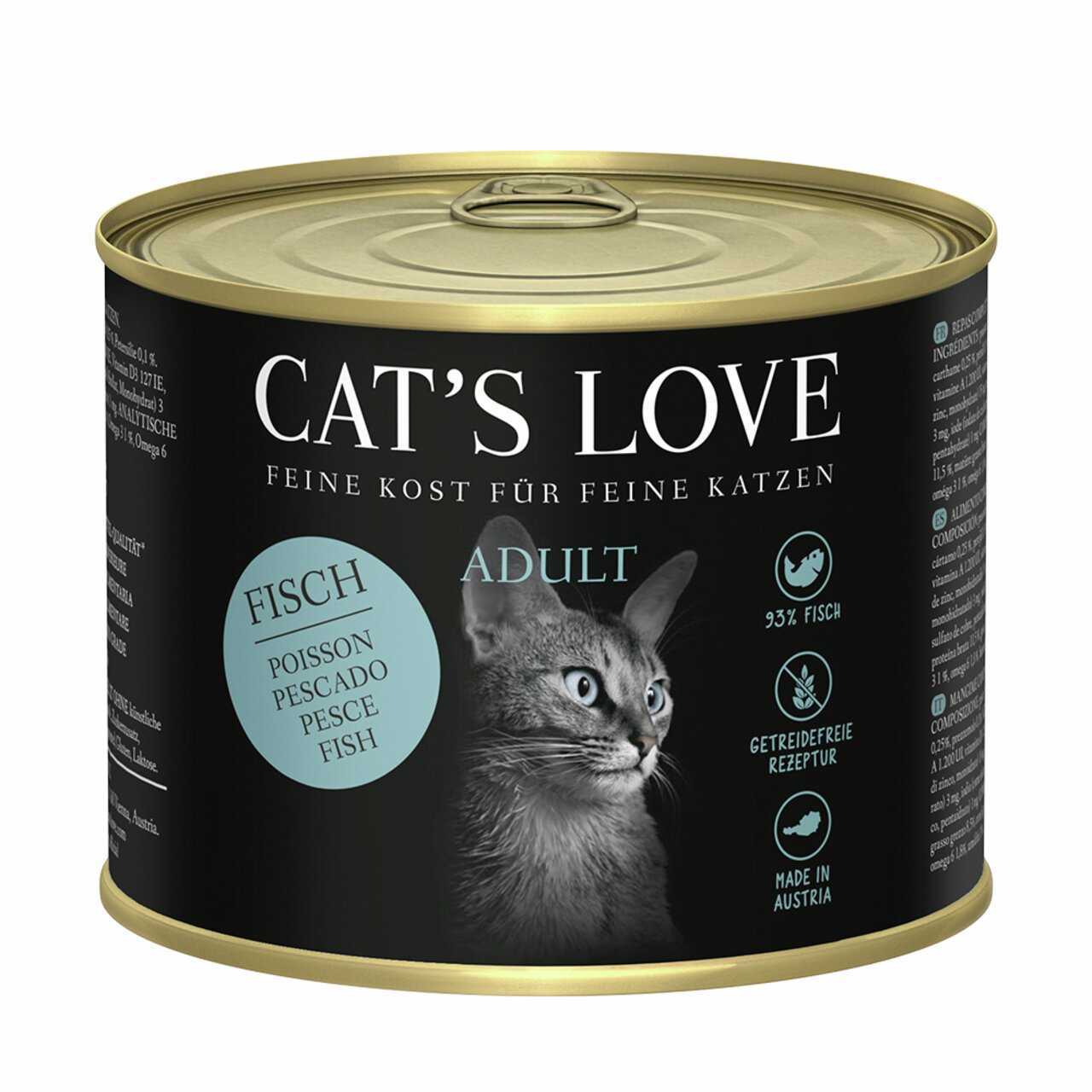 Cat's Love Adult Katzenfutter Fisch für ausgewachsene Katzen, 93 % Fisch, getreidefrei, 85 g, hergestellt in Österreich.