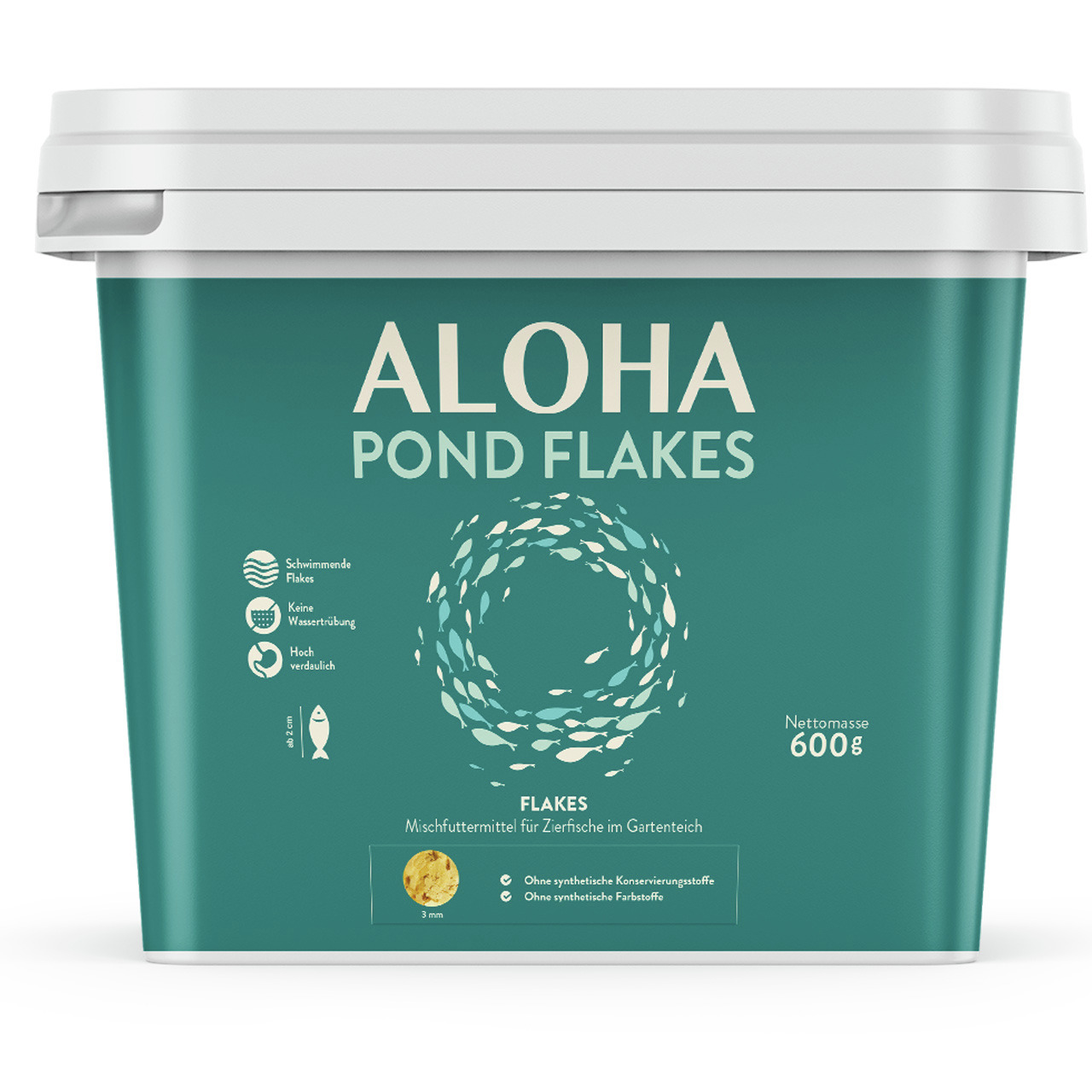 ALOHA POND FLAKES, Mischfutter f. Zierfische, 600 g, hoch verdaulich, trübt Wasser nicht, ohne synthet. Farb-/Konservierungsstoffe.