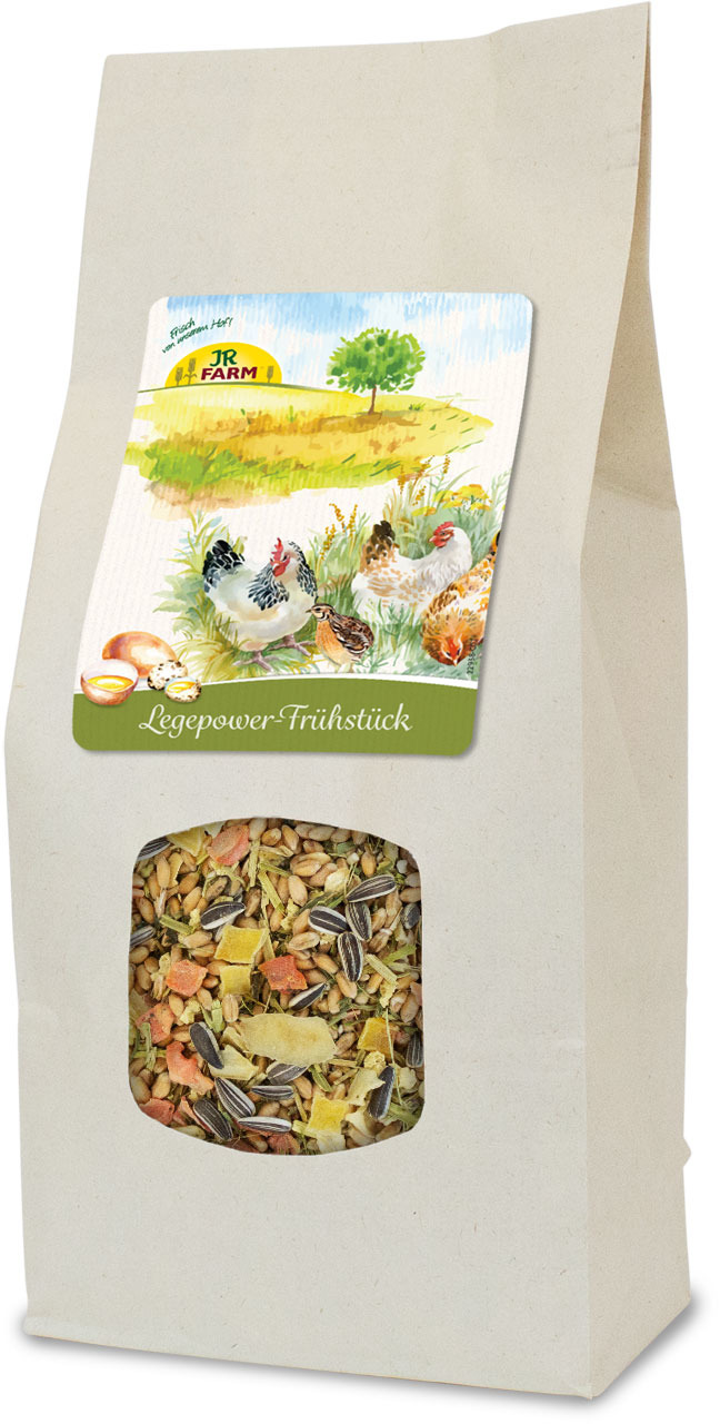 JR FARM Legepower-Frühstück, Hühnerfutter für Legehennen, 1 kg, natürliche Zutaten, Mischung aus Körnern, Samen & getrockneten Zutaten.