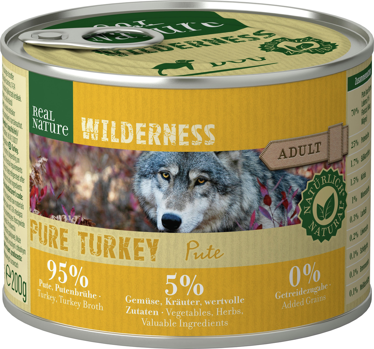 REAL NATURE WILDERNESS Pure Turkey, Hundefutter für erw. Hunde, 95 % Pute, getreidefrei, 200 g.