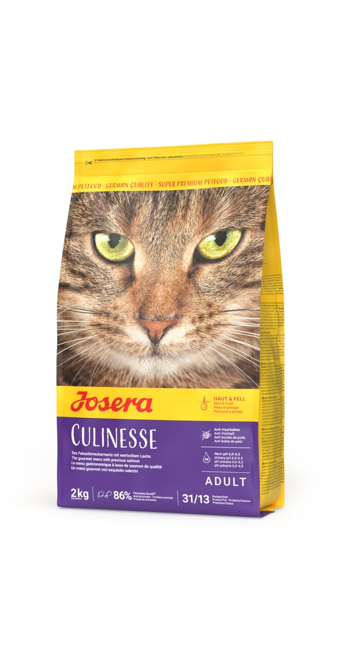 Josera Culinesse Katzentrockenfutter für adulte Katzen mit Lachs, Haut & Fell, Anti-Hairball, Harn-pH 6,0–6,5, 2 kg.
