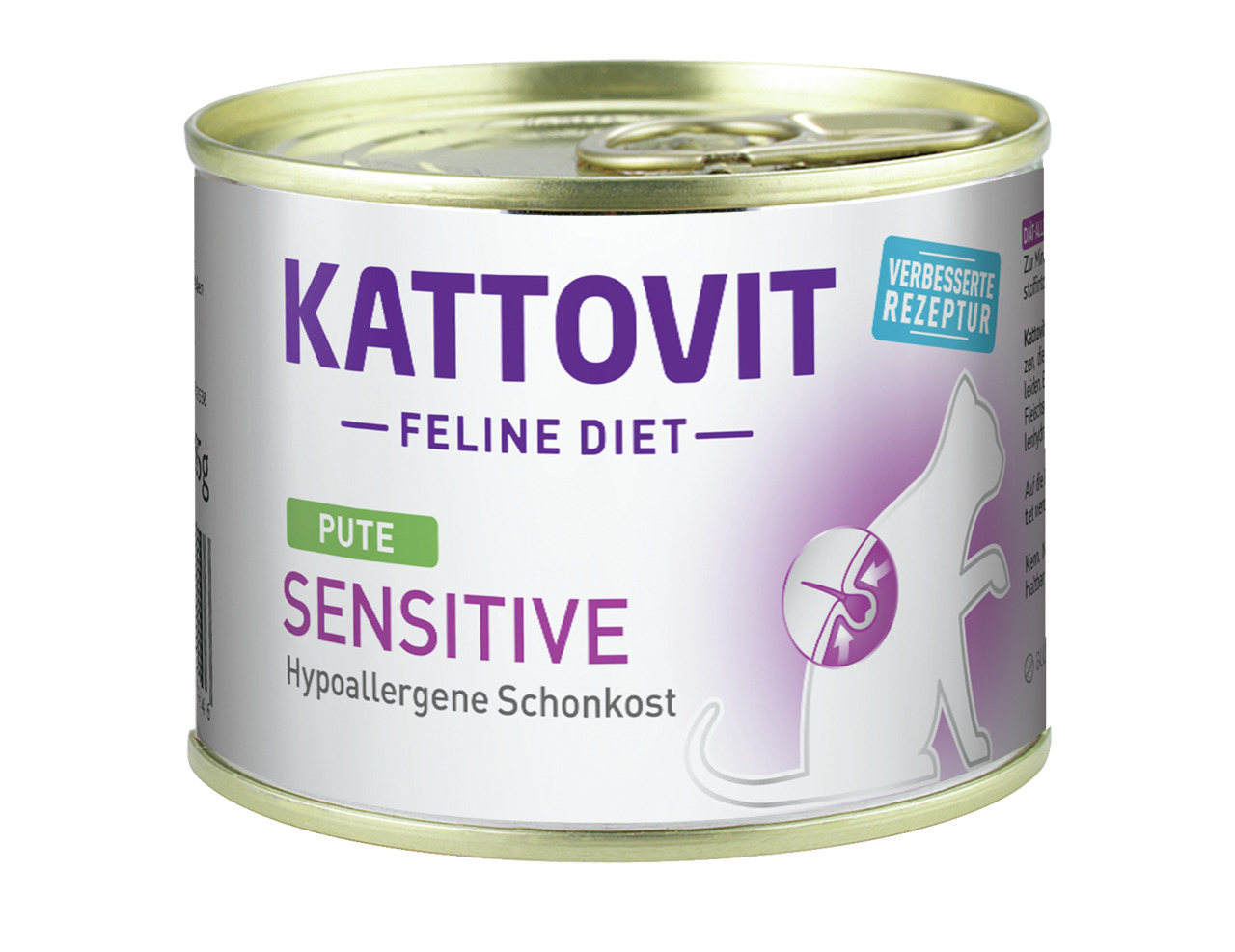 Kattovit Feline Diet Sensitive, Pute, 185 g, hypoallergene Schonkost f. Katzen mit empfindl. Verdauung, verbesserte Rezeptur.