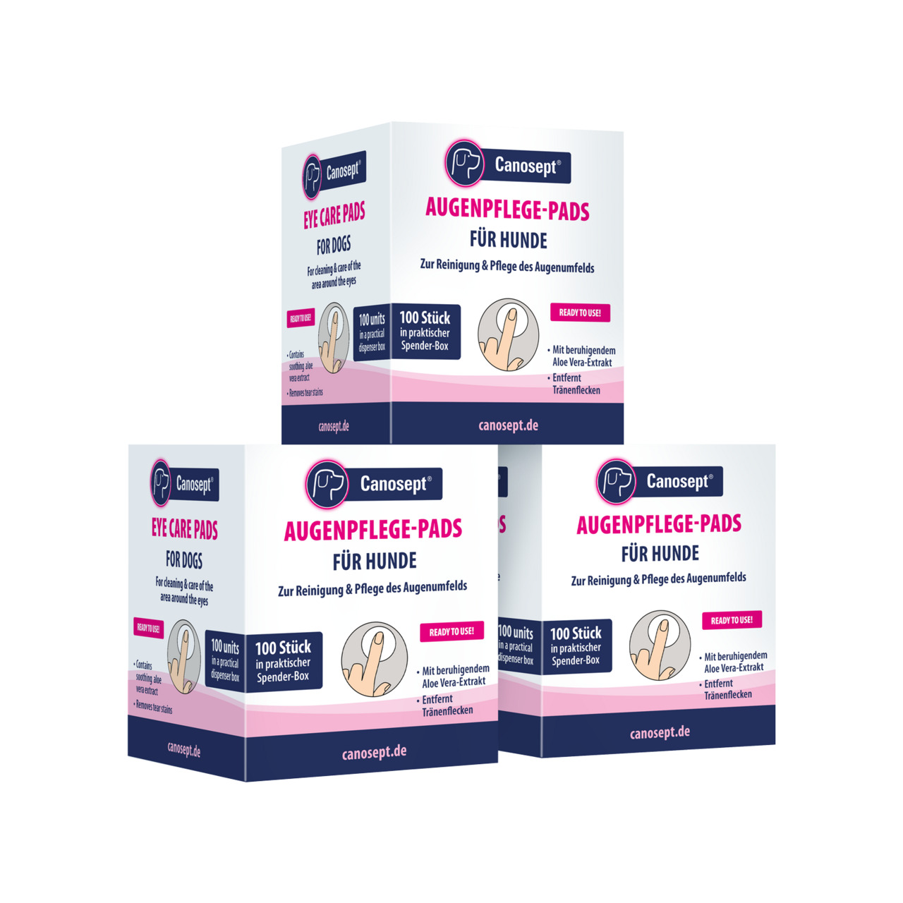 Canosept Augenpflege-Pads für Hunde, 100 Stk., mit Aloe Vera, reinigt & pflegt Augenbereich, entfernt Tränenflecken.