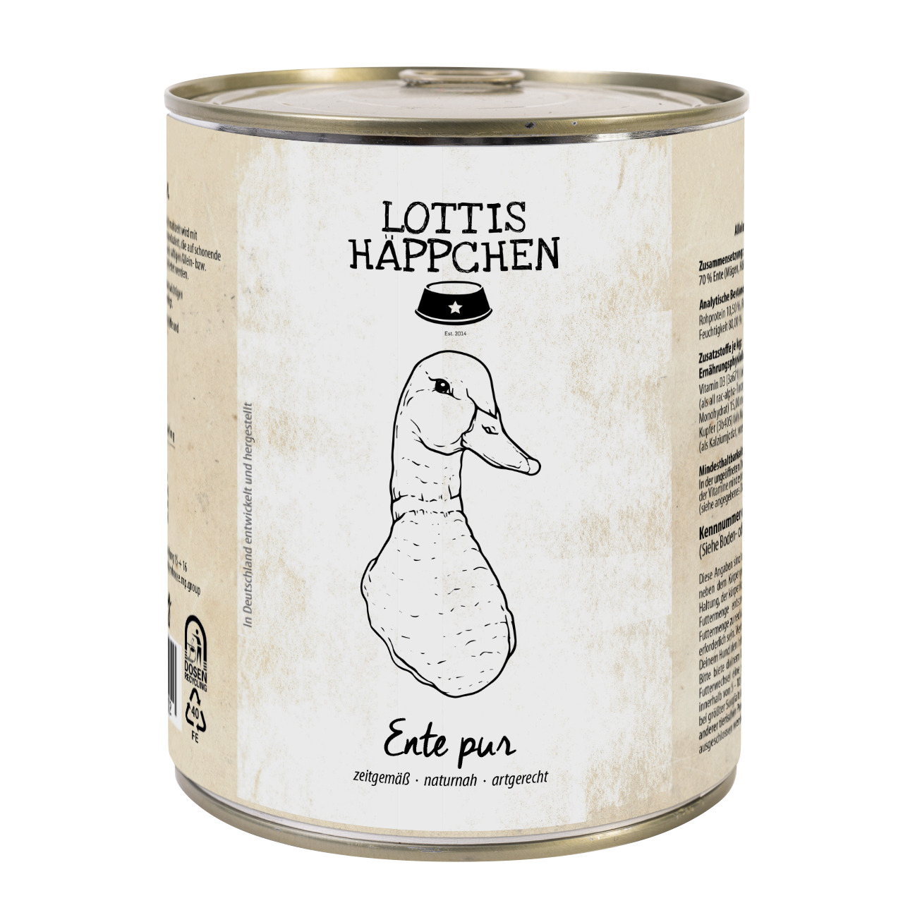 Lottis Häppchen – Ente pur, für Hunde, 100 % Ente, zeitgemäß, naturnah, artgerecht, 400 g.
