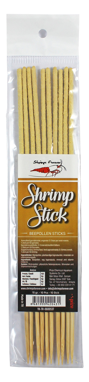 Shrimps Forever Shrimp Stick Bee Pollen Sticks, für Garnelen, Geschmacksrichtung Blütenpollen, 10 Sticks, 15 g.