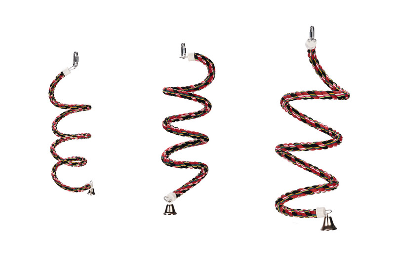 Karlie Vogelspielzeug, spiralförmig, Rot/Grün/Schwarz, mit Metallhaken & Glocke, ideal zur Beschäftigung & Aktivität, 3 Stück.