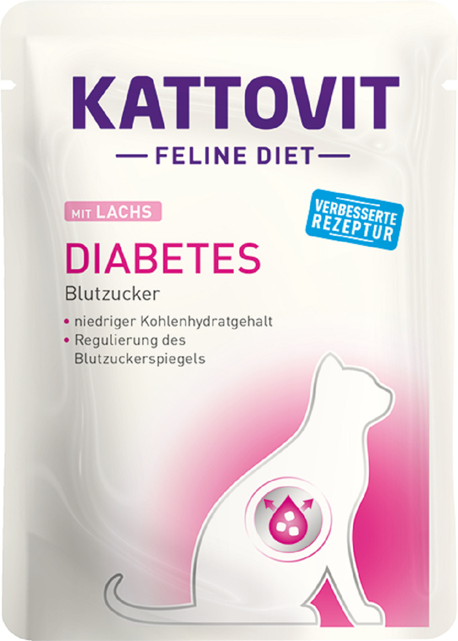 Sparpaket 24 x 85 g Kattovit Diabetes/Gewicht mit Lachs Katzen Nassfutter
