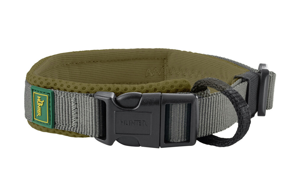HUNTER Hundehalsband Hilo, olivgrün, atmungsaktives Mesh, reflektierend, Klickverschluss, hoher Komfort, für Hunde.