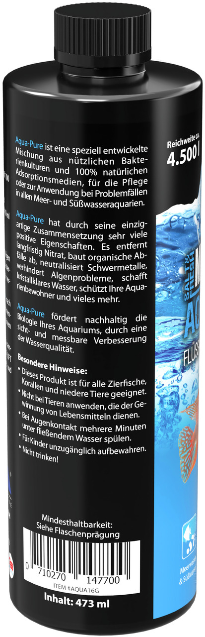 MICROBE-LIFT Aqua-Pure, 473 ml, Pflegeprodukt f. Meer-/Süßwasseraquarien, f. Zierfische/Korallen, verbessert Wasserqualität, Bakterienkulturen.