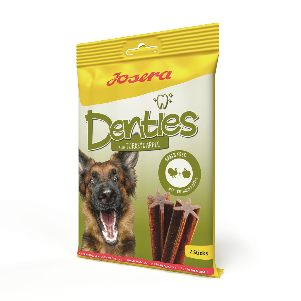 Josera Denties, Zahnpflegesticks f. Hunde, Truthahn & Apfel, getreidefrei, 7 Sticks, German Quality, Super Premium.