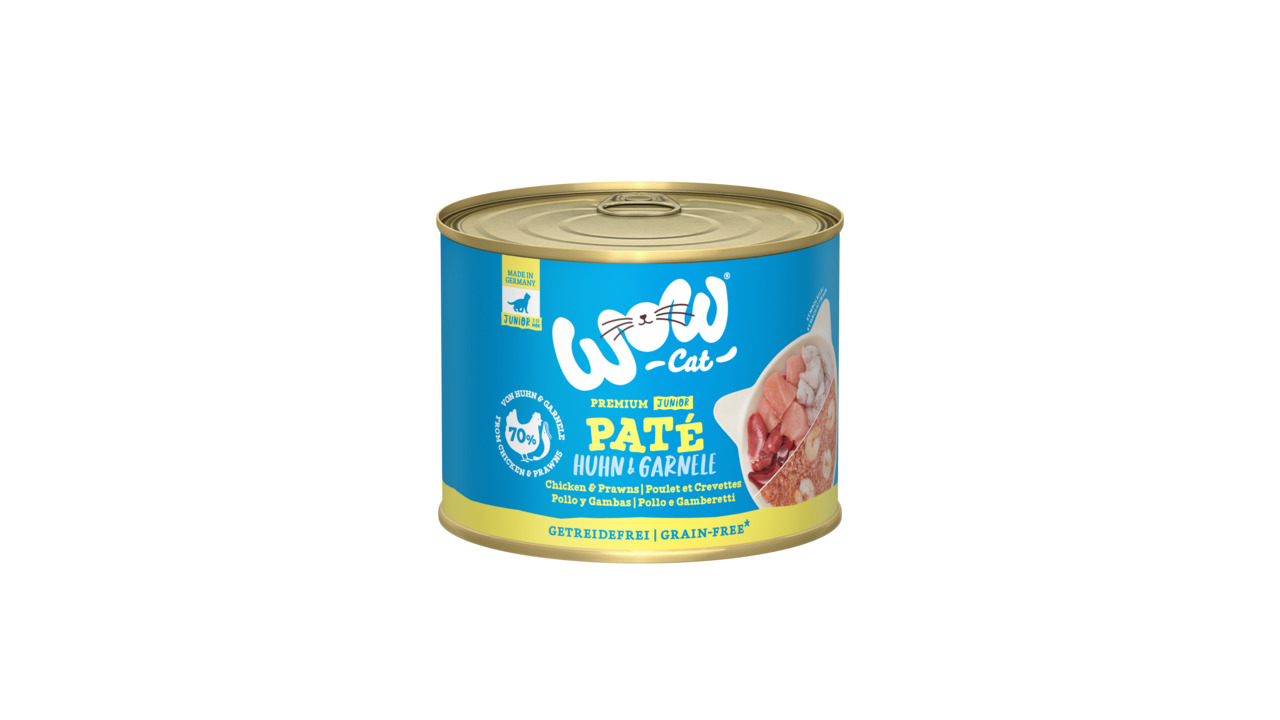 WOW CAT Katzenfutter Huhn & Garnele, 70 % Fleisch, getreidefrei, für Katzen, Made in Germany.