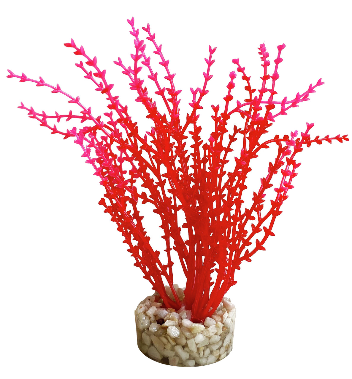 Sydeco künstl. Aquariumpflanze, rot/pink, 13 cm, stabiler Sockel aus weißen Kieseln, Deko+Versteck f. Fische.