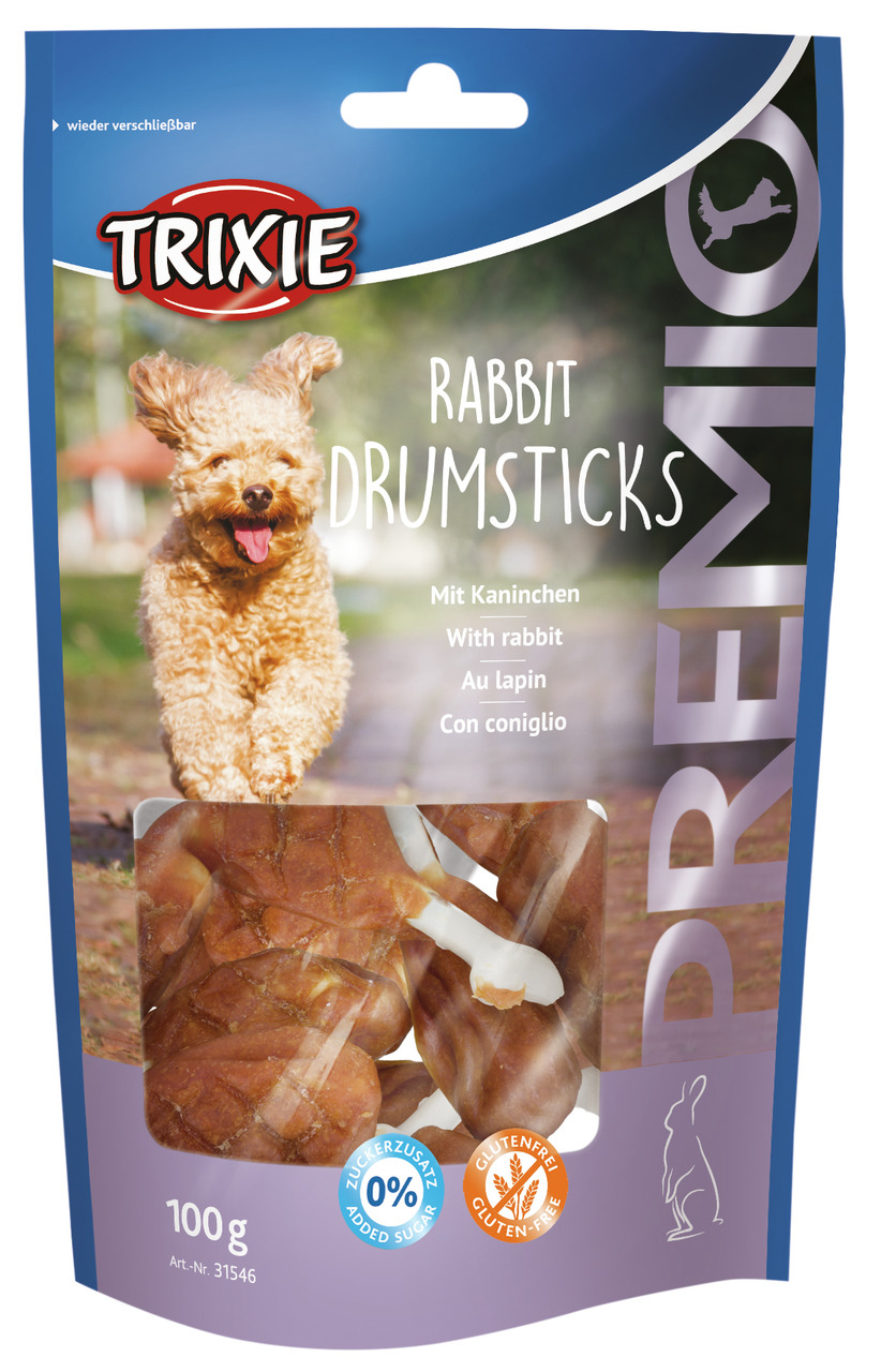 Sparpaket 2 x 100 g Trixie Premio Rabbit Drumsticks mit Kaninchen Hunde Snack