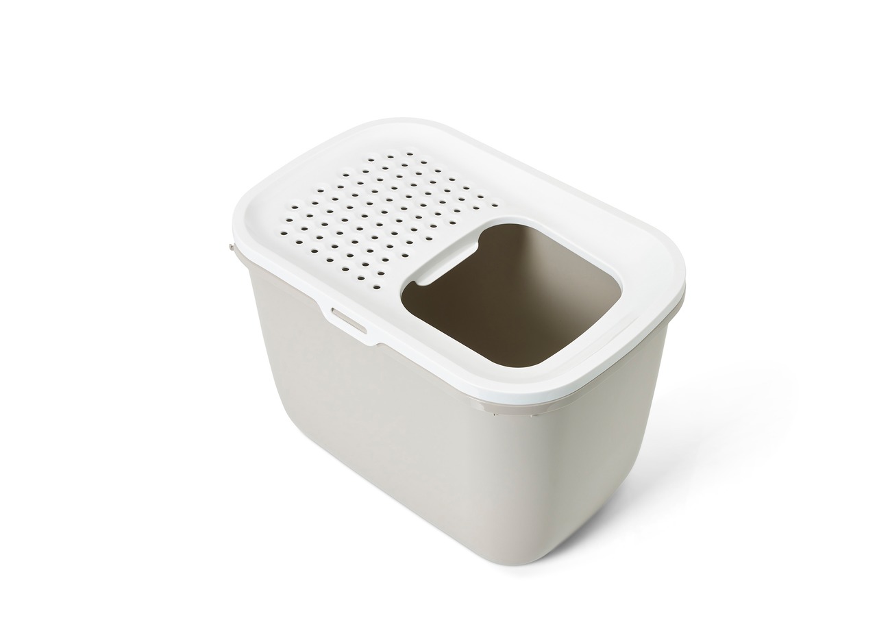 Savic Hop In Katzentoilette, beige-weiß, für Katzen aller Größen, mit perforiertem Deckel, fördert Sauberkeit im Haushalt.