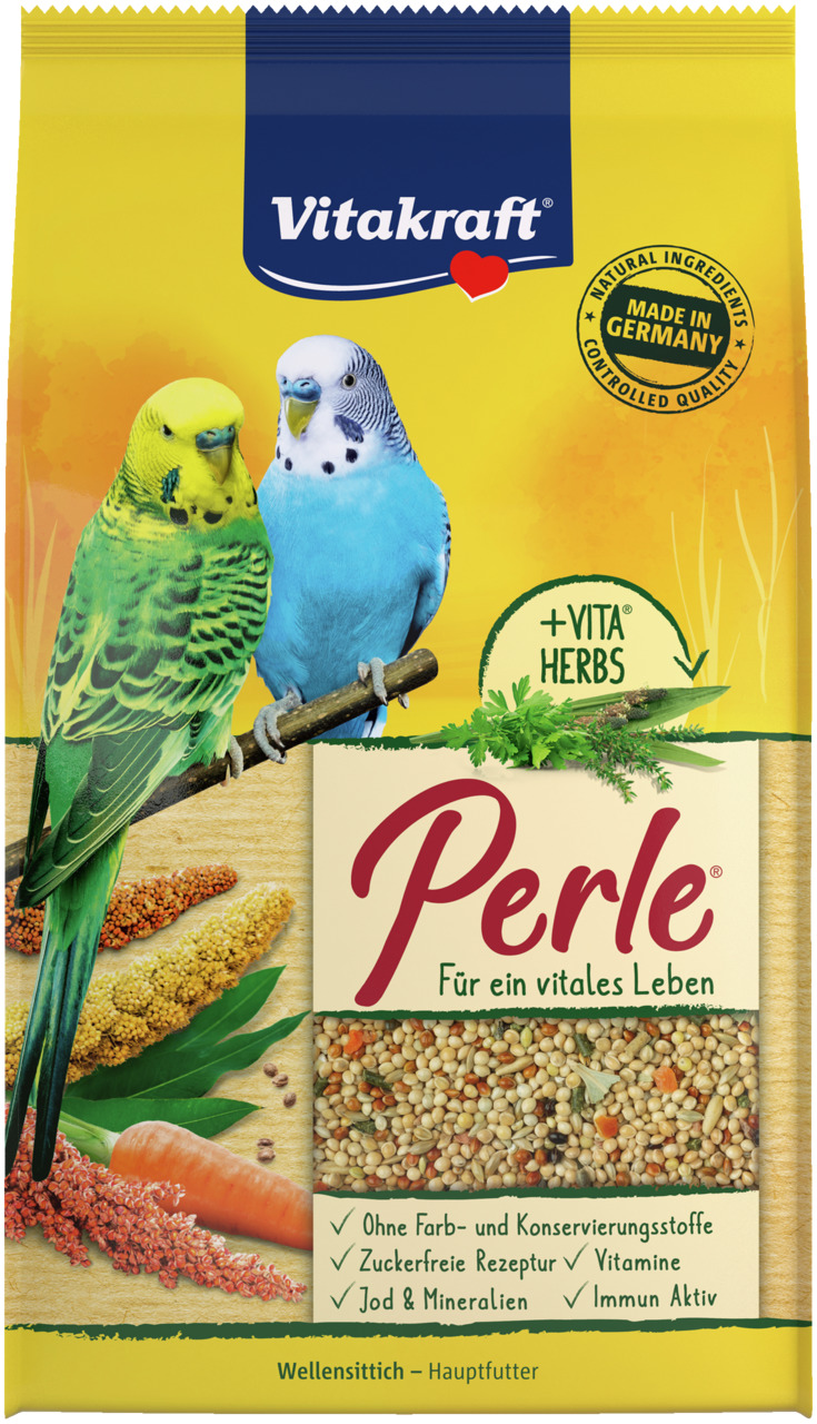 Vitakraft Perle Hauptfutter Wellensittiche, natürliche Zutaten, Vitamine, Jod, Mineralien, zuckerfrei, 500g.