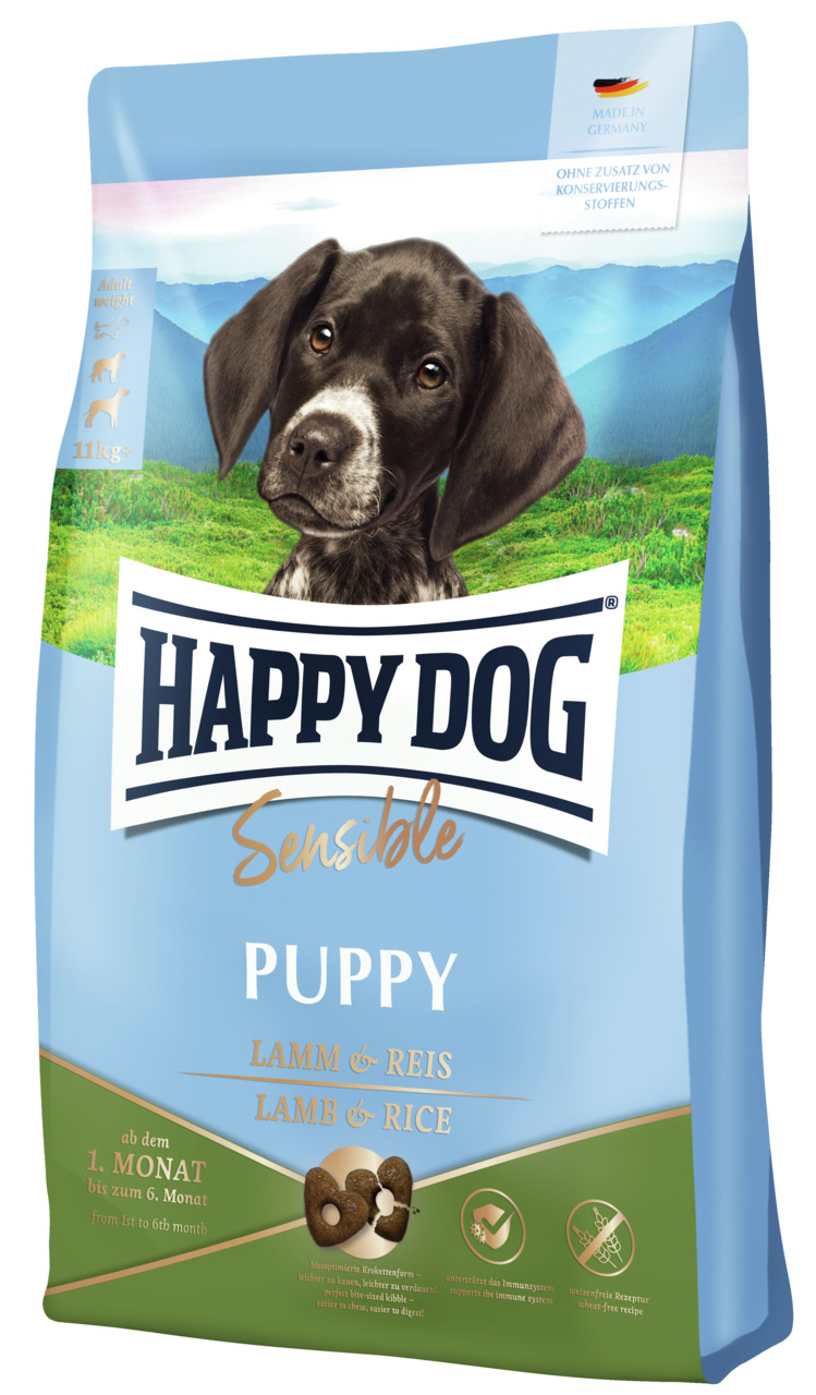 Sparpaket 2 x 4 kg Happy Dog Sensible Puppy Lamm & Reis Hunde Trockenfutter
