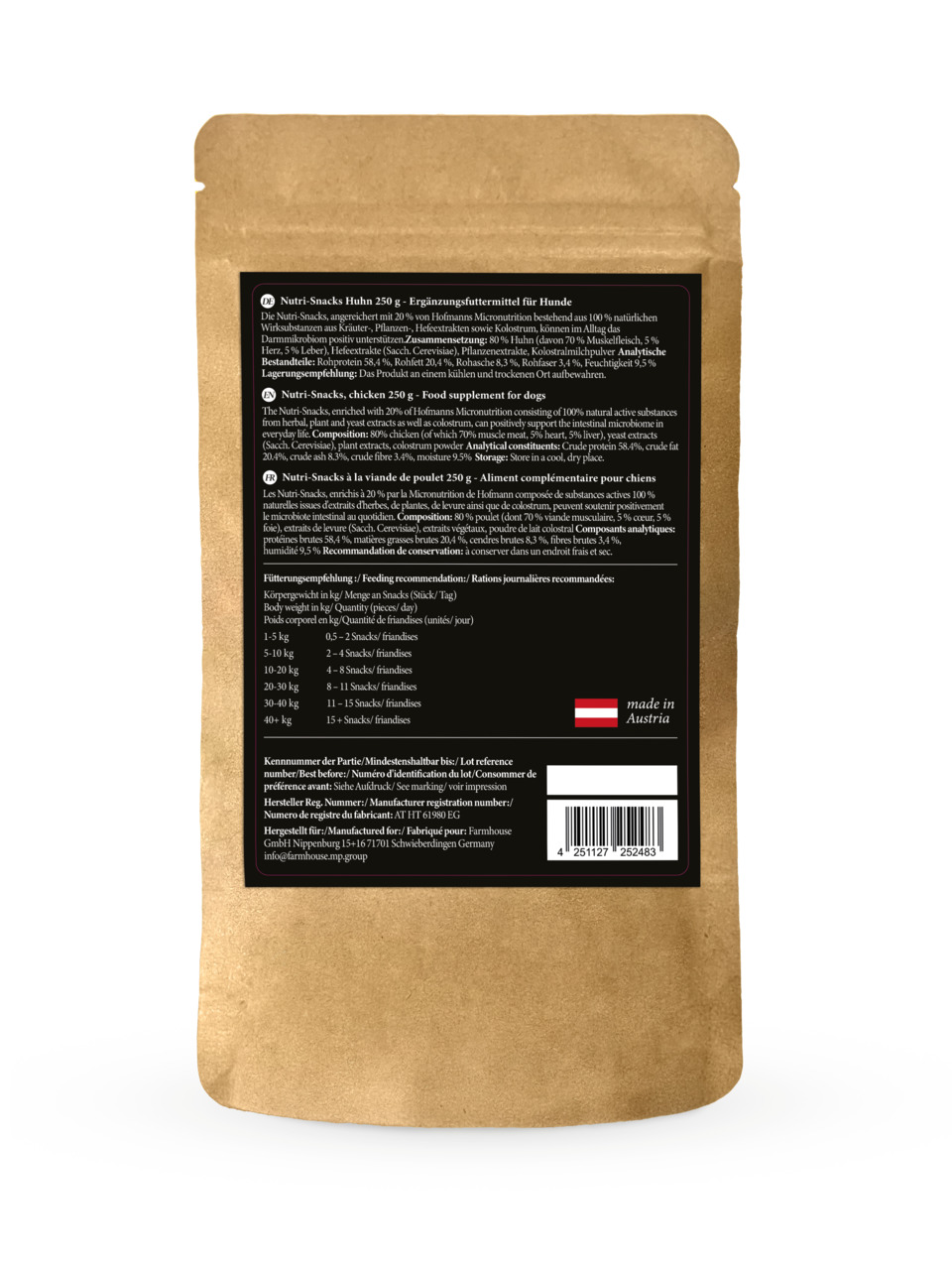 Lottis Häppchen Nutri-Snacks Huhn, 250 g, Ergänzungsfutter f. Hunde, 100 % nat. Zutaten, 20 % Hofmann-Mikronutrition, aus Österreich.