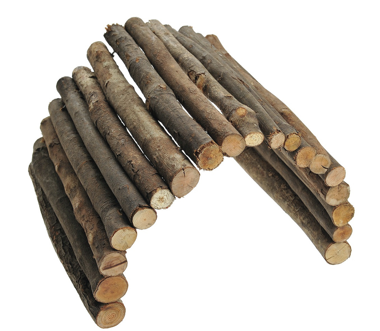 Das Bild zeigt das Produkt „AniOne Holzbrücke“ für Kleintiere wie Kaninchen, Meerschweinchen oder Hamster. Die flexible Brücke besteht aus unbehandeltem Naturholz und kann als Versteck, Tunnel oder Kletterhilfe genutzt werden. Ideal zur Förderung der Bewe