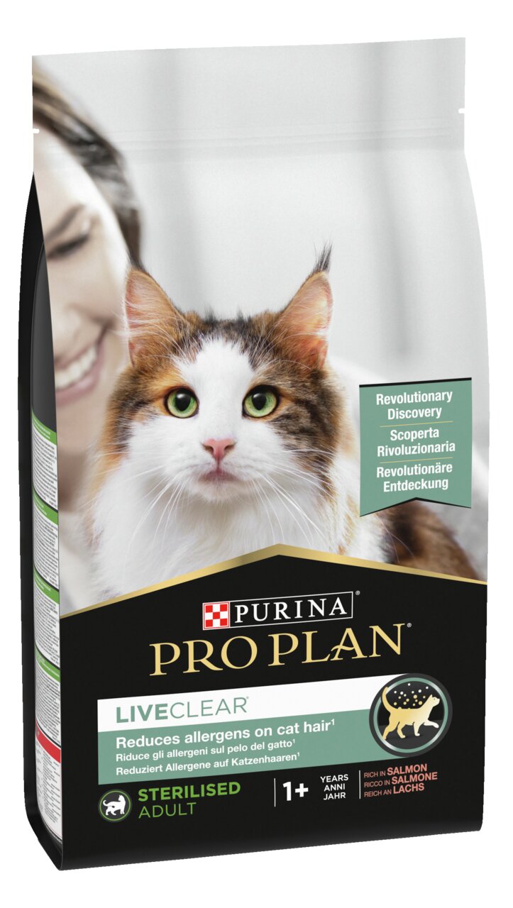 Purina PRO PLAN LIVECLEAR Sterilised Adult, Lachs, für sterilisierte Katzen ab 1 Jahr, reduziert Allergene, 1+ Jahre.