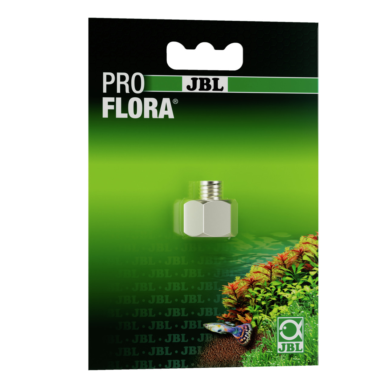 JBL PROFLORA CO2-Adapter U-M, für Aquaristik-Enthusiasten, sichert CO2-Druckminderer-Verbindung, grüne Verpackung, Pflanzenmotiv.