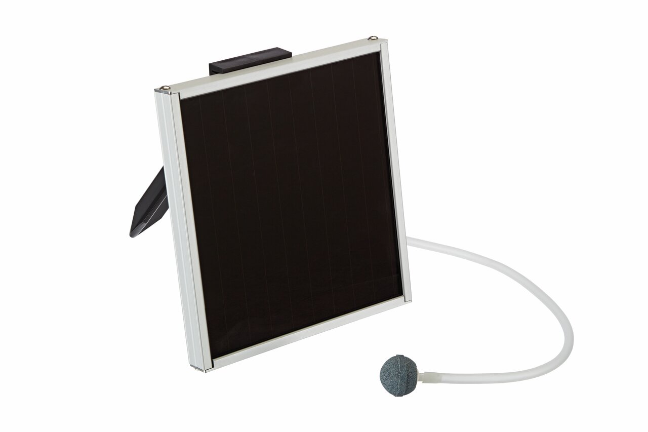 Pontec PondoAir Solar 150, solarbetriebenes Teichbelüftungs-Set, für Gartenteiche, inkl. Solarpanel, Luftschlauch & Ausströmerstein.