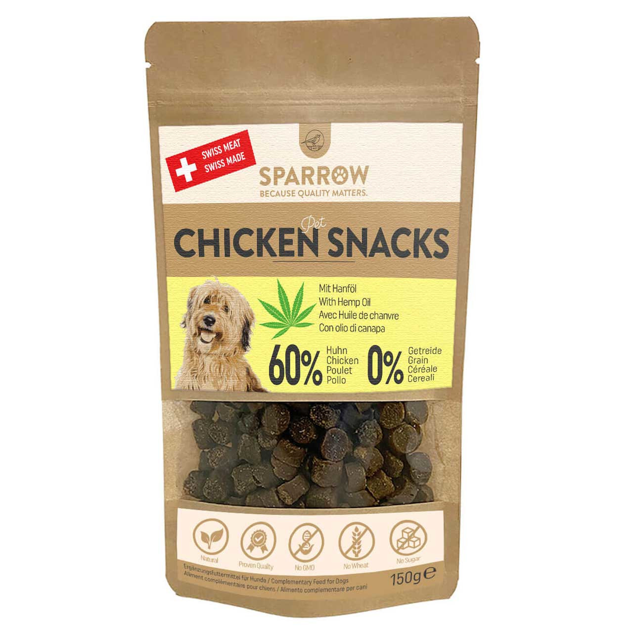 Sparpaket 2 x 150 g Sparrow CannaSnack 60% Chicken with Hemp Oil Hunde Snack