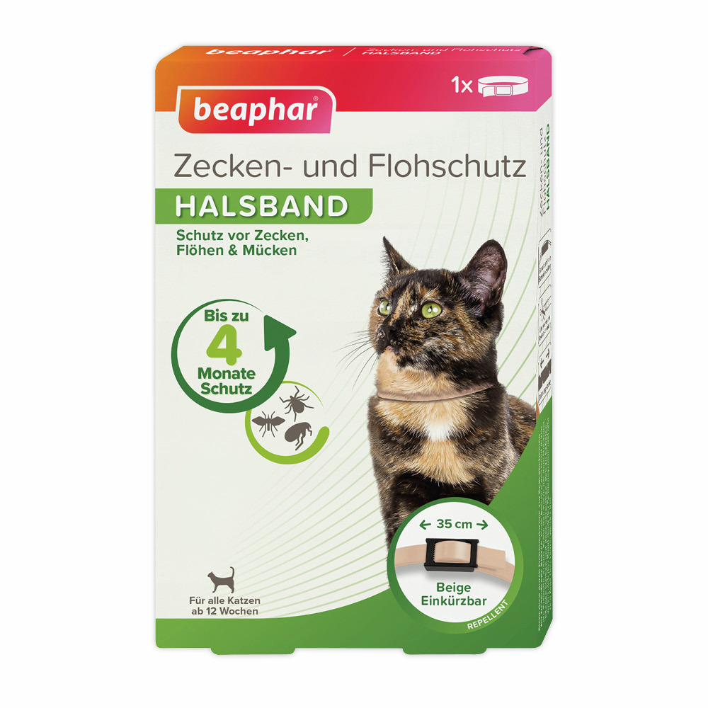 beaphar Zecken- & Flohschutz-Halsband f. Katzen, beige, 35 cm, Schutz vor Zecken, Flöhen & Mücken bis zu 4 Mon., ab 12 Wochen.