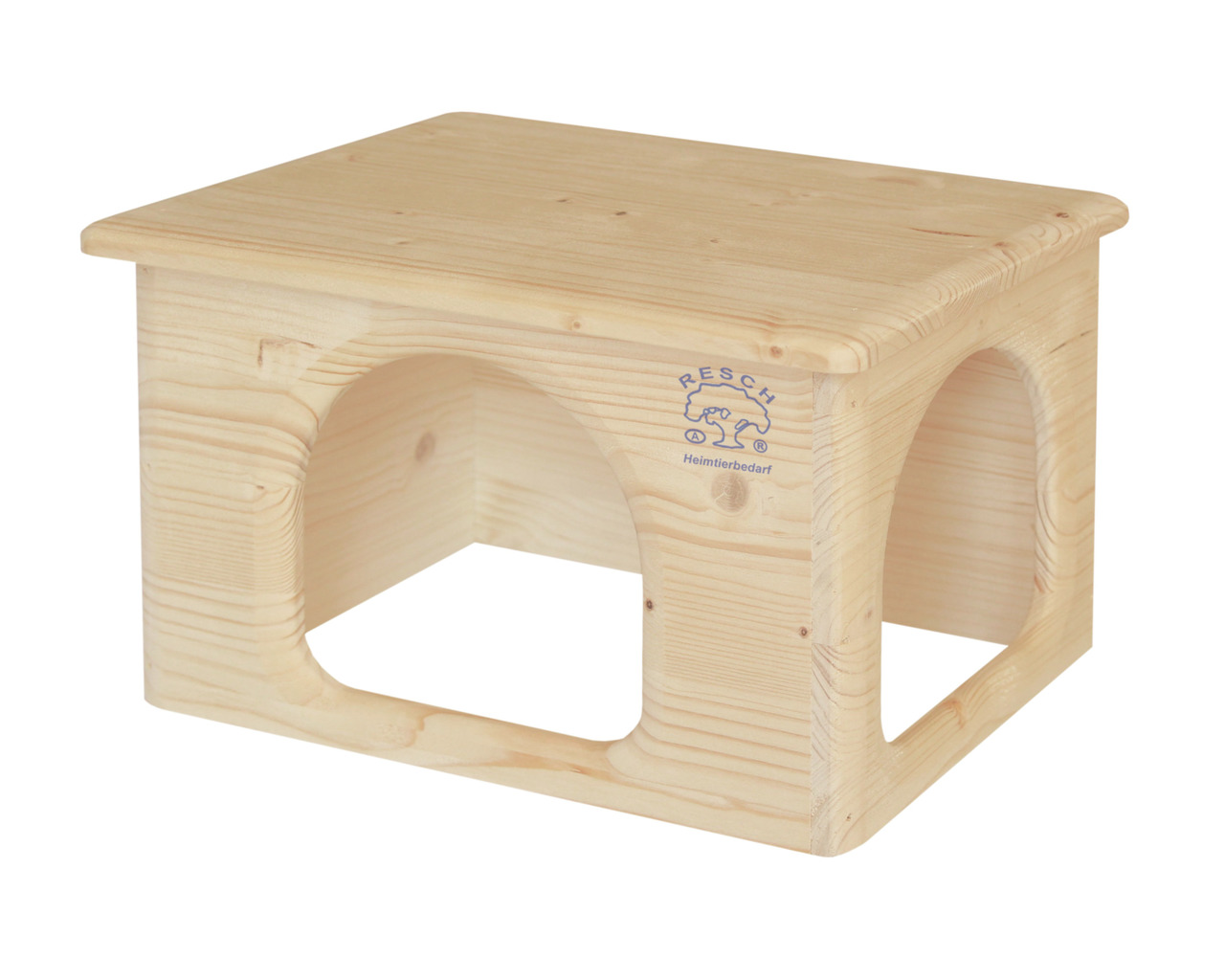 Resch Heimtierbedarf Holzhaus, für Kaninchen/Meerschweinchen, 2 Eingänge, flaches Dach als Liegefläche, aus unbehandeltem Holz.