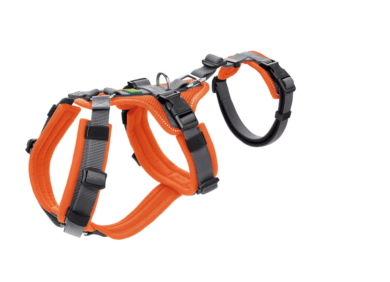 HUNTER Norwegergeschirr für Hunde, Orange-Grau, ergonomisch, gepolstert, robust, verstellbar, für Spaziergänge & Outdoor, leicht anzulegen.