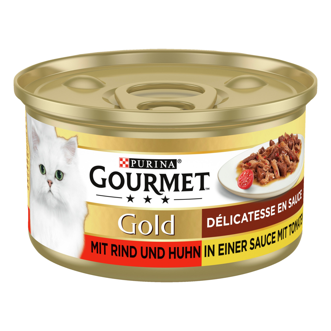Gourmet Gold Délicatesse mit Rind, Huhn und Tomaten 85g Katzennassfutter