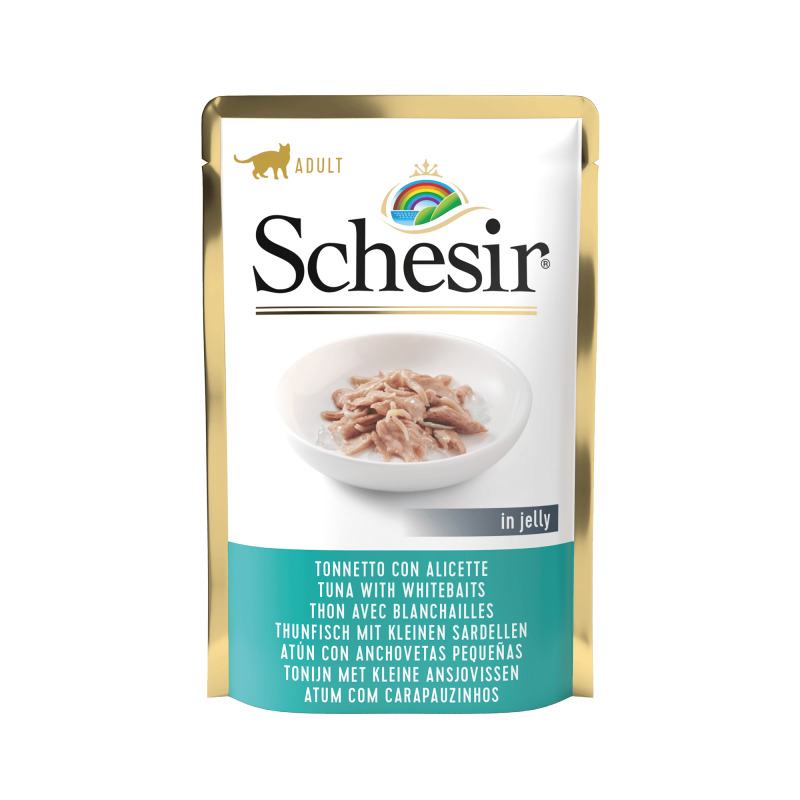Sparpaket 24 x 85 g Schesir Adult Thunfisch mit kleinen Sardellen in Jelly Katzen Nassfutter