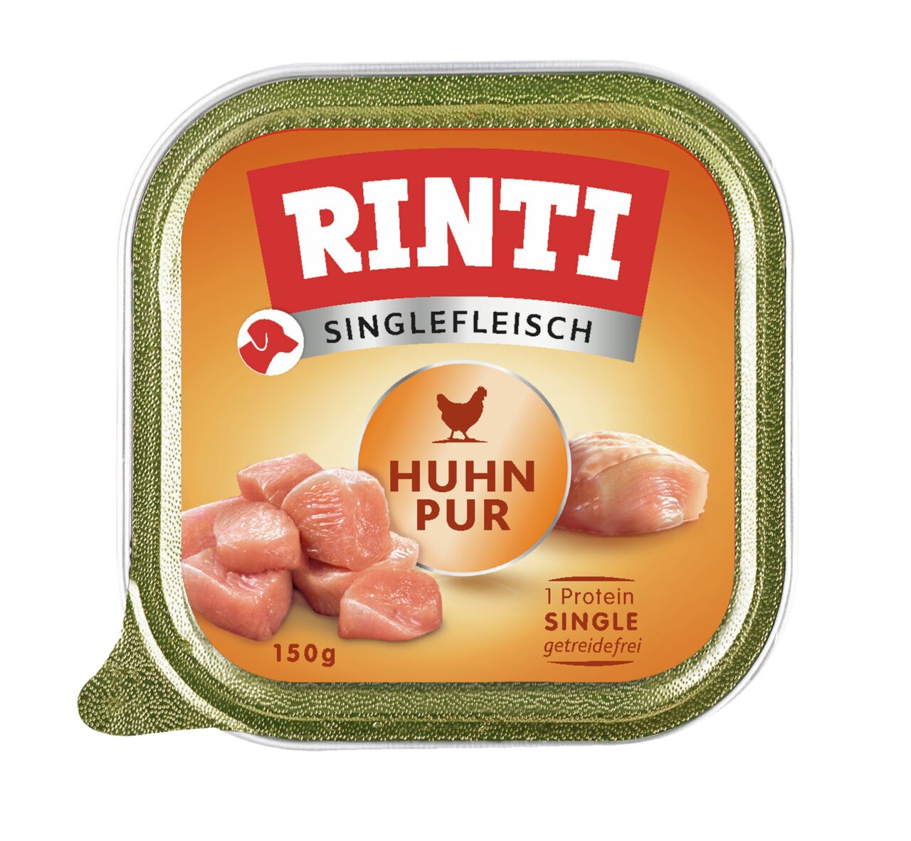 RINTI Singlefleisch Huhn Pur: für Hunde, getreidefrei, 1 Protein, Geschmack Huhn, 150 g Frischebecher.