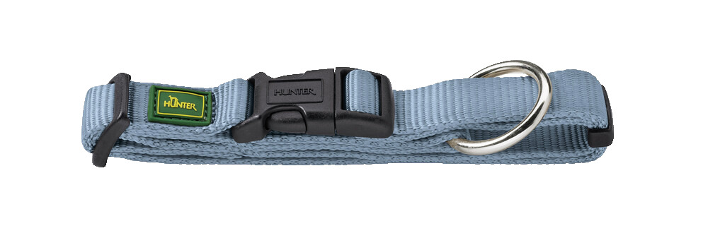 HUNTER Hundehalsband Tripoli, Nylon, hellblau, Klickverschluss, Metallring, Markenlogo, für Hunde, Komfort & Sicherheit.