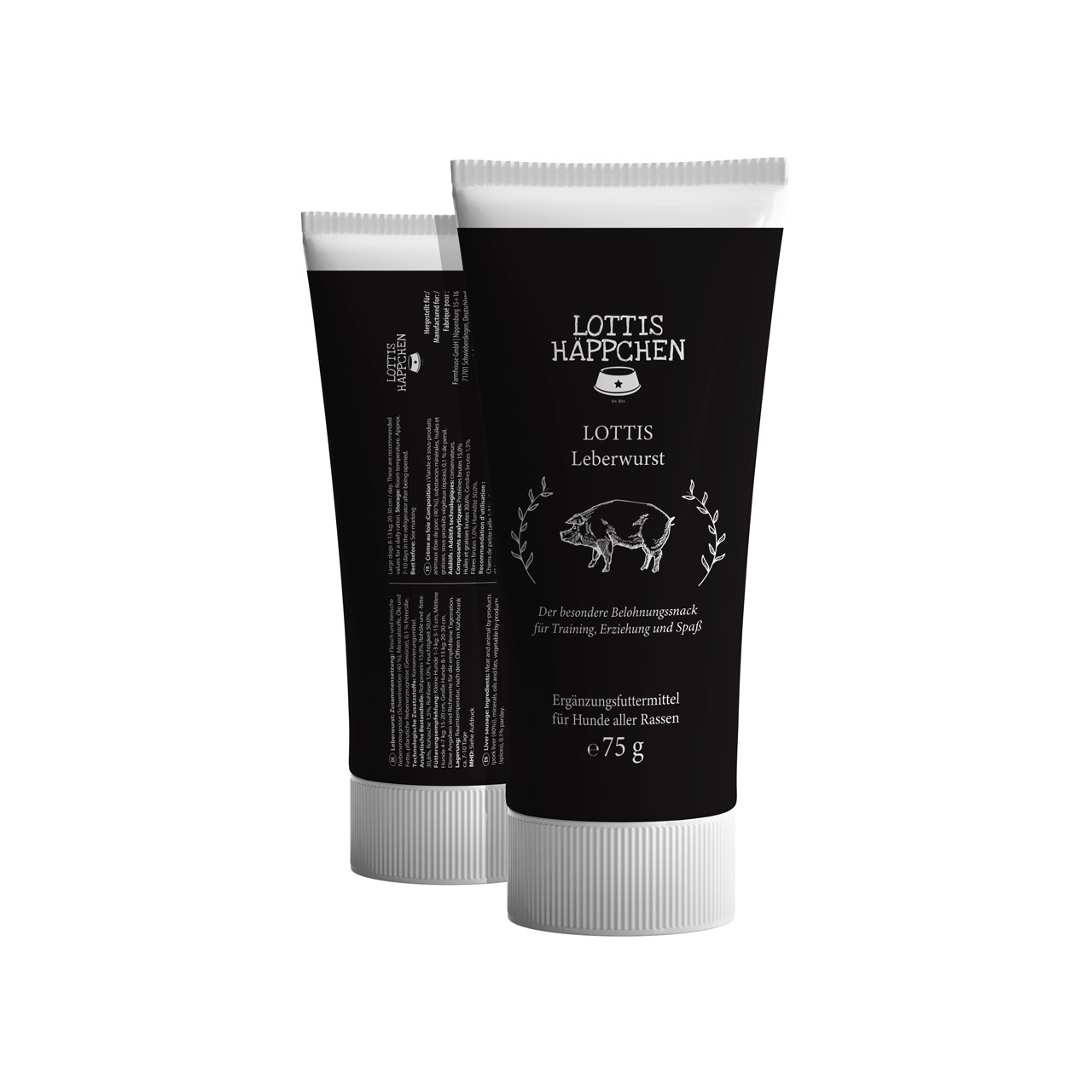 Lottis Häppchen Lottis Leberwurst, Ergänzungsfutter f. Hunde, Belohnungssnack, Schwein, 75 g, ideal f. Training & Erziehung.
