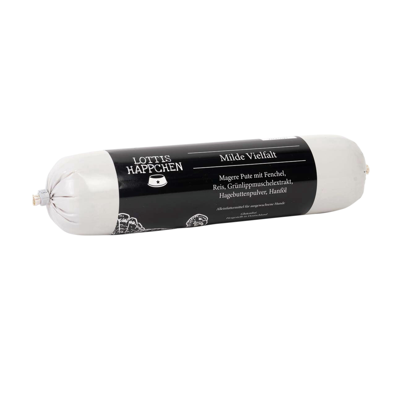 Lottis Häppchen Hundefutter "Milde Vielfalt" für ausgew. Hunde, mageres Pute+Fenchel, 500 g, mit Reis, Grünlippmuschel, Hanföl.