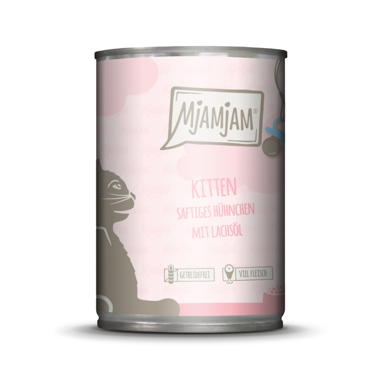 MJAMJAM Leckere Mahlzeit Kitten saftiges Huhn mit Lachsöl 400g Dose Katzennassfutter