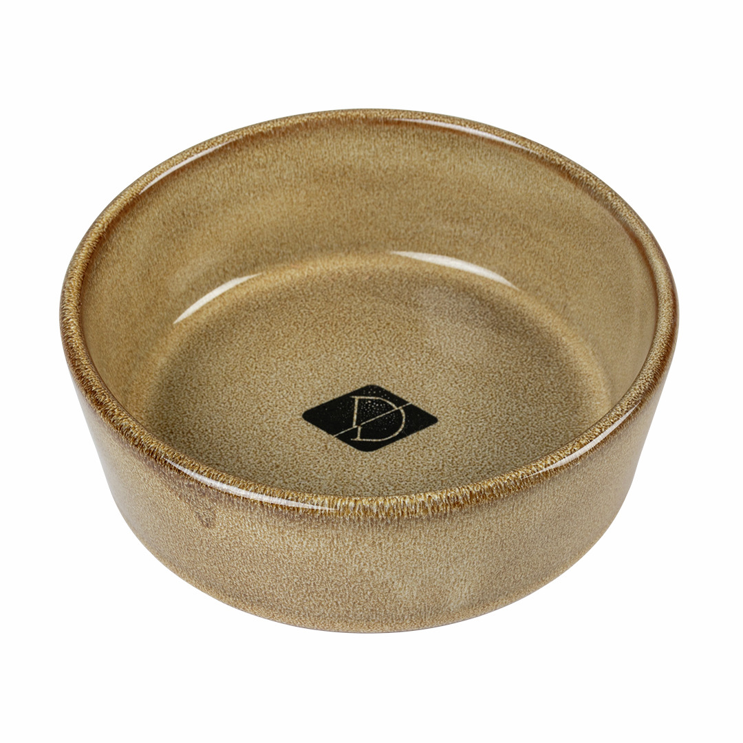 D&D Keramik-Hundenapf, beige-braun, glänzend, rund, robust, für Hunde, mit Logo, ideal für Futter-Wasser, stilvoll & praktisch.