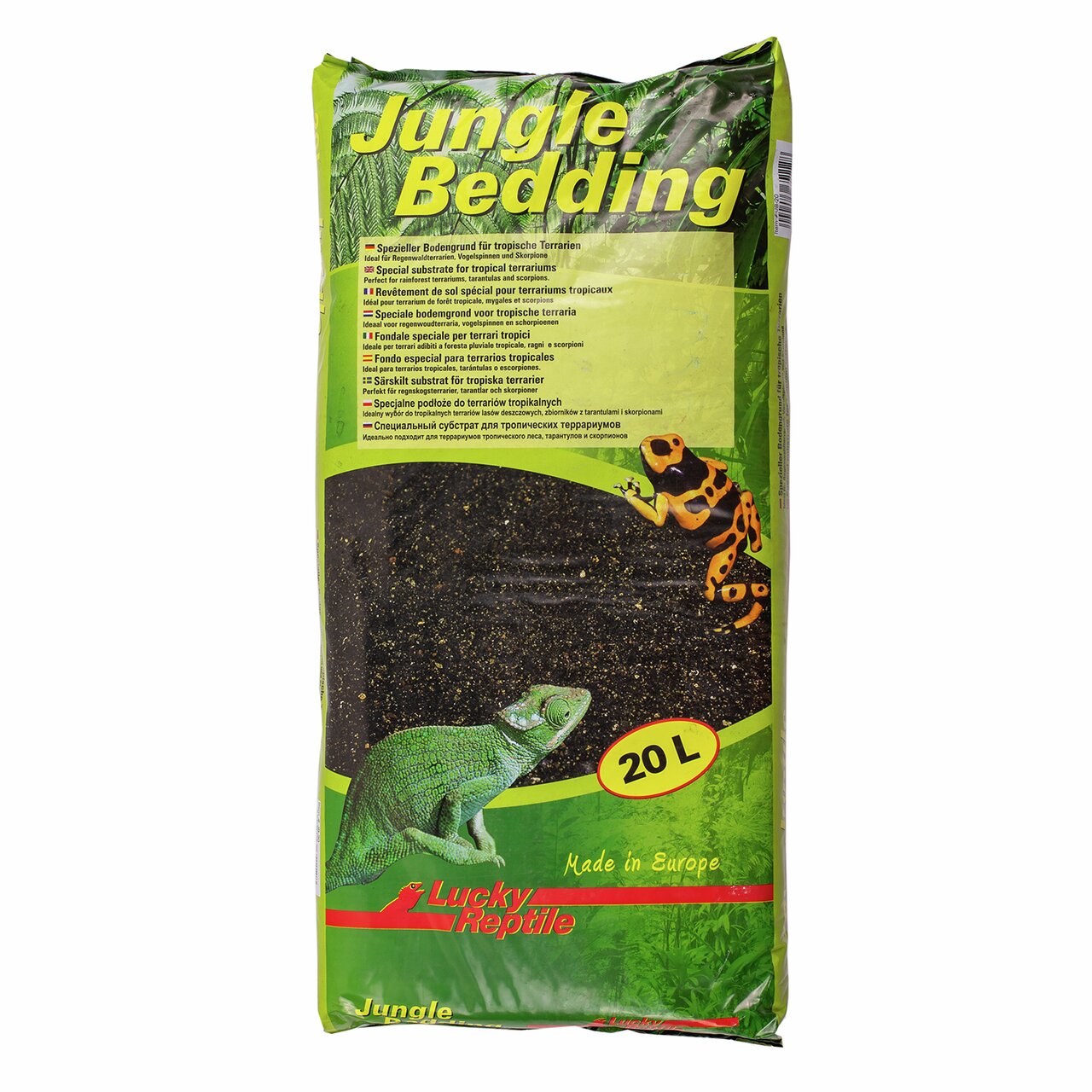 Lucky Reptile Jungle Bedding: Bodengrund für tropische Terrarien, 20 L, für Reptilien, mit Chamäleon- & Pfeilgiftfrosch-Illustrationen.