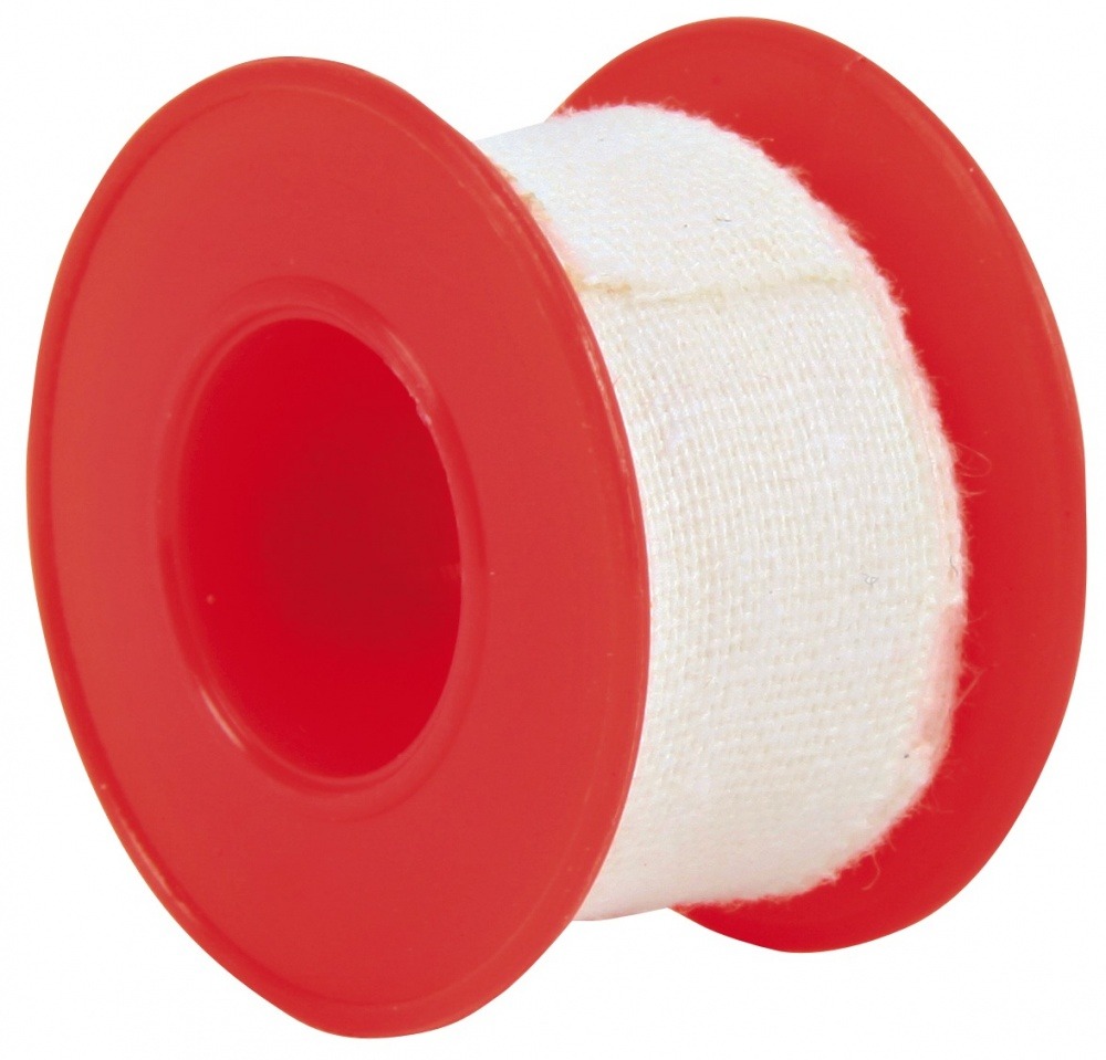 Das Bild zeigt eine rote Kunststoffspule mit weißem Verbandmaterial der Marke TRIXIE. Dieses Produkt ist für Haustiere geeignet und dient zur Erstversorgung kleiner Verletzungen. Die Spule ist kompakt und praktisch für den Einsatz zu Hause oder unterwegs.