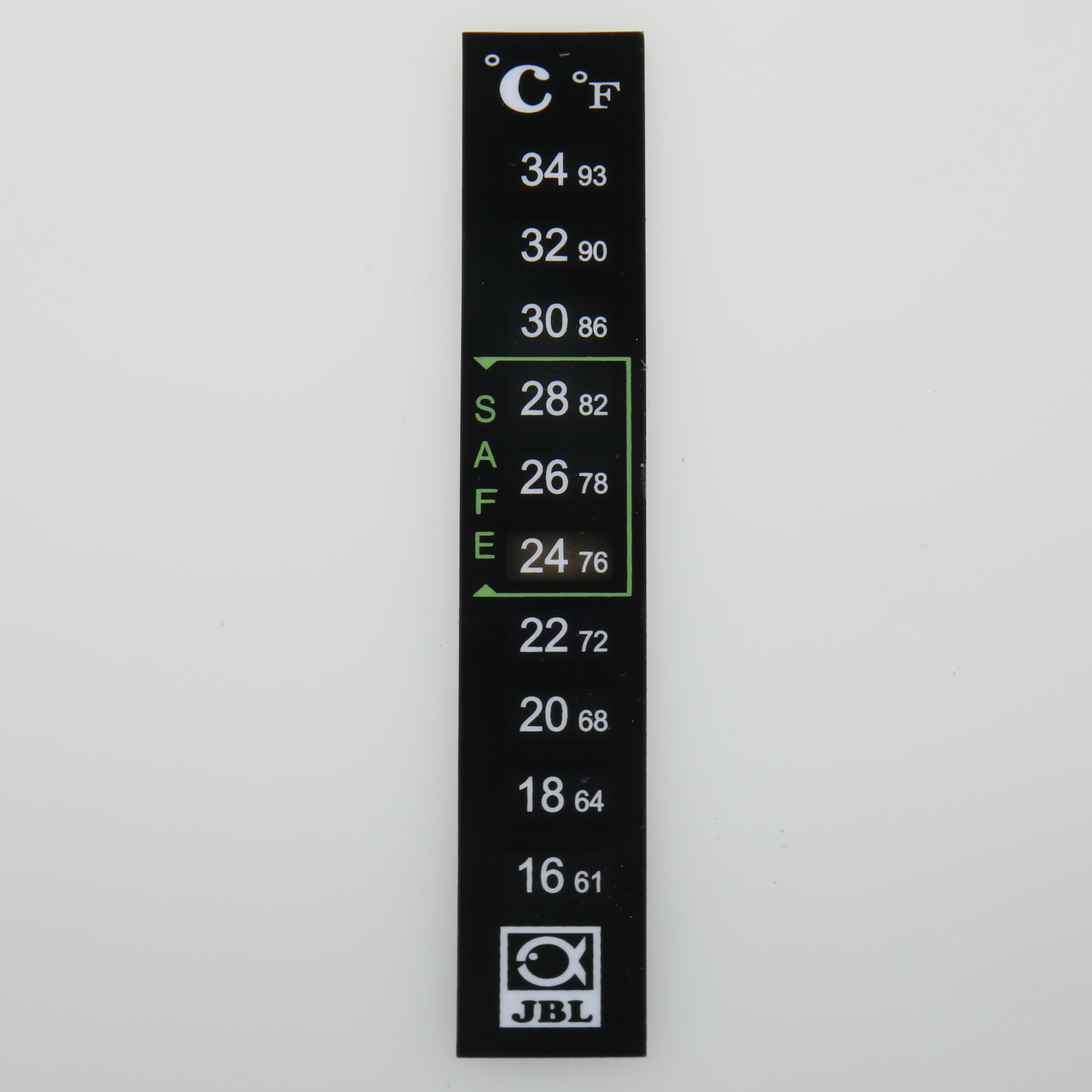 JBL Aquariumthermometer, selbstklebend, für Aquarienbesitzer, 16-34°C, "SAFE" 24-28°C, ideal zur Wassertemperatur-Überwachung.