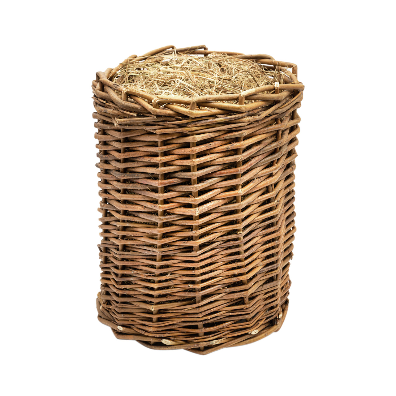 Ein rundes, geflochtenes Heu-Spielzeug aus natürlichem Weidenmaterial der Marke Lottis Freunde, speziell für Kleintiere wie Kaninchen und Meerschweinchen. Gefüllt mit hochwertigem Heu, bietet es eine Kombination aus Beschäftigung und Futterquelle. Ideal z