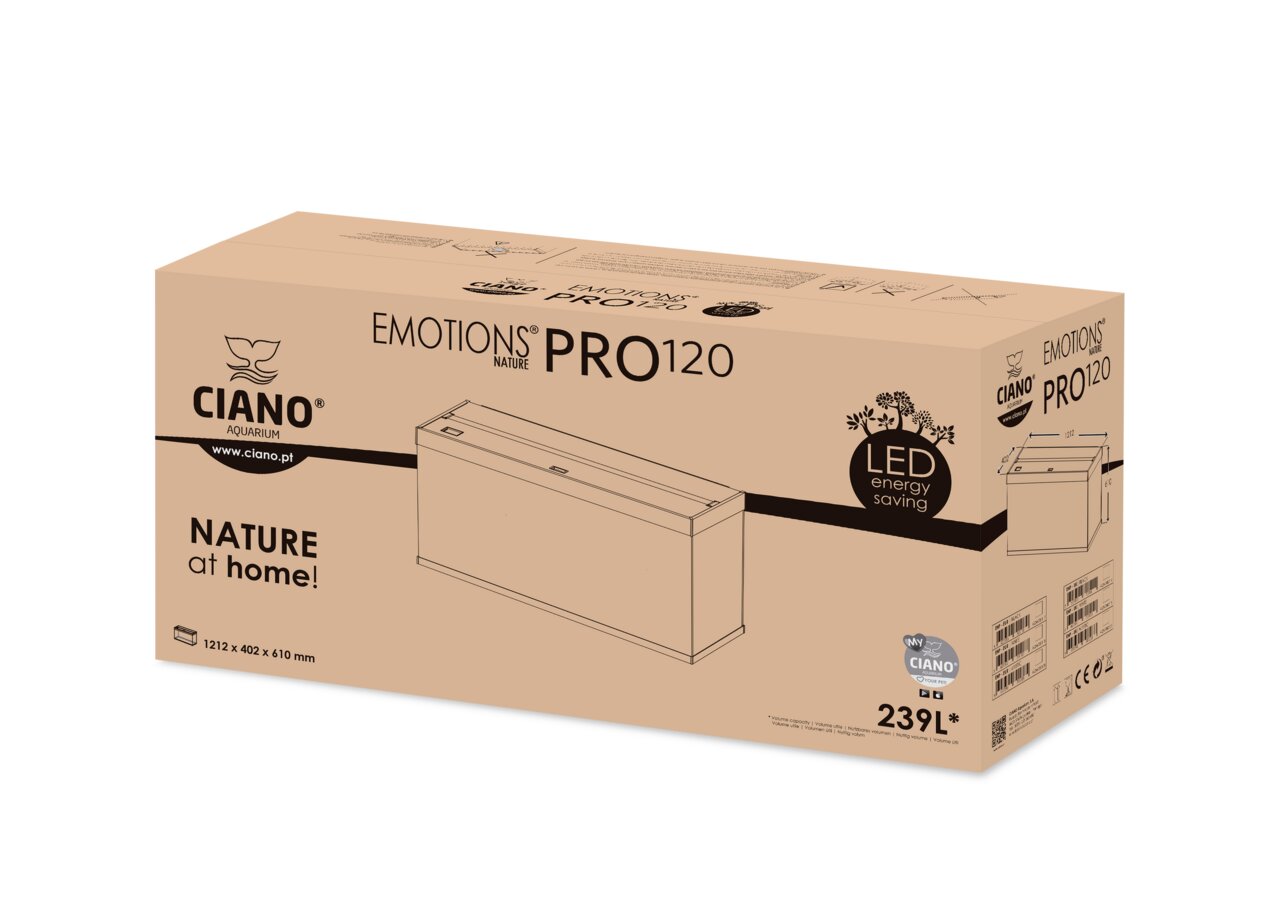 Ciano Emotions Nature PRO 120 Aquarium, 239 L, für Aquaristik-Fans, LED-Technologie, Maße 1212x402x610 mm, „Nature at home!“.