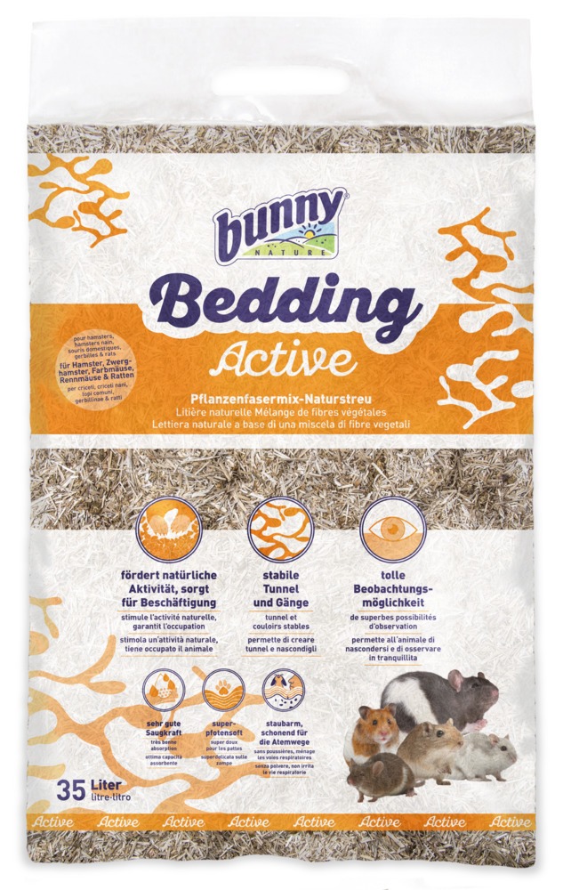 Bunny Bedding Active, Naturstreu, Kleintiere (Hamster, Mäuse, Ratten), fördert Aktivität, staubarm, 35L, saugstark, schont Atemwege.