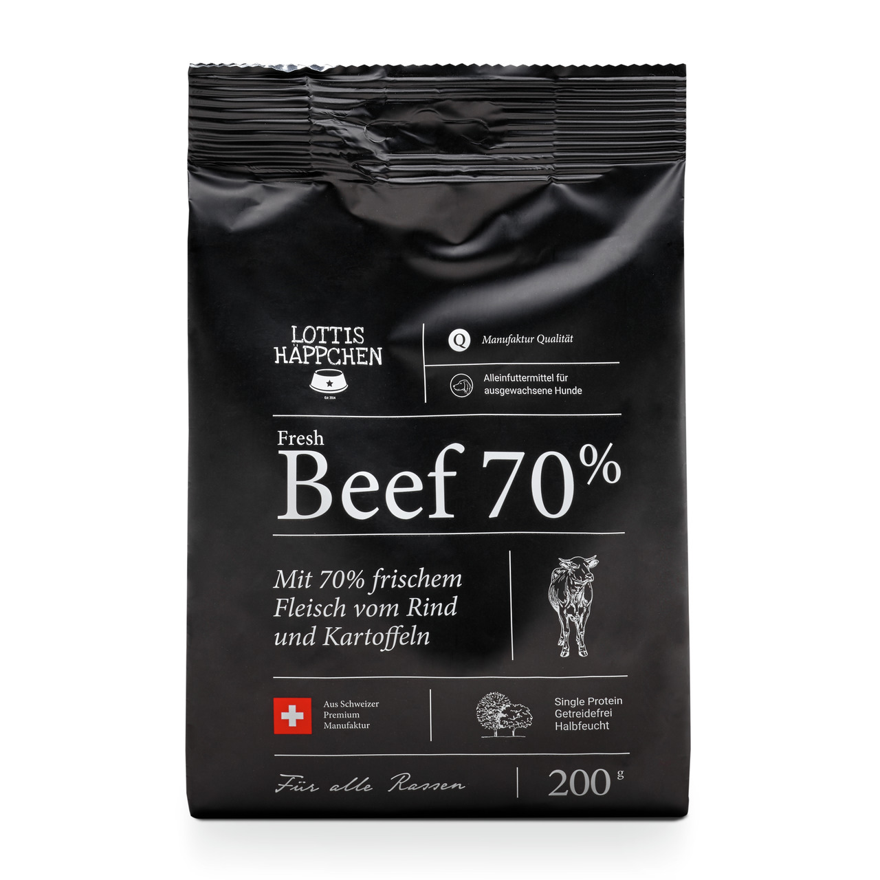 Sparpaket 2 x 200 g Lottis Häppchen Fresh Beef 70 % Hunde Trockenfutter