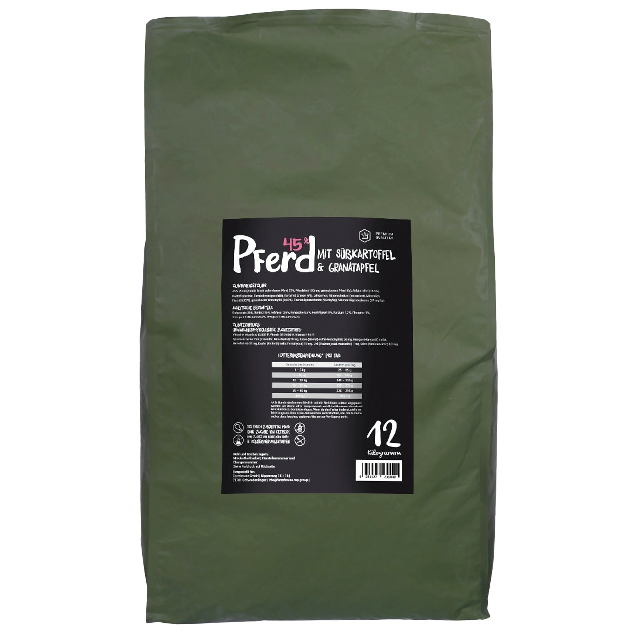 Lottis Häppchen Hundefutter, Pferd 45% mit Süßkartoffel & Granatapfel, 12 kg, für Hunde, Hauptzutat Pferdefleisch.